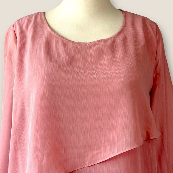 ALYX Layered Asymmetrical Chiffon Casual Top Blouse 3/4 Sleeve Size 2X Rose Pink - Picture 4 of 12
